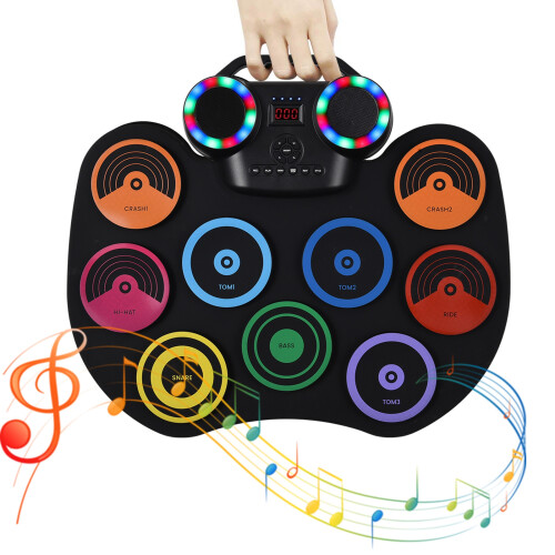 Electric Drum Set 9-Pad Portable Kit with Speaker LED USB/Battery 2
