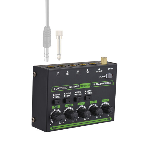 Mini 4-Channel Audio Mixer Stereo Mono Switch 6.35mm TRS/TS Type-C 2