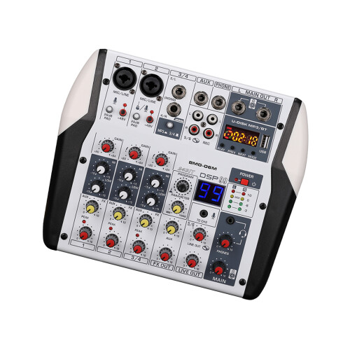 6 Channel DJ Mixer Stereo MP3 USB BT 48V Phantom DSP Large Screen 1