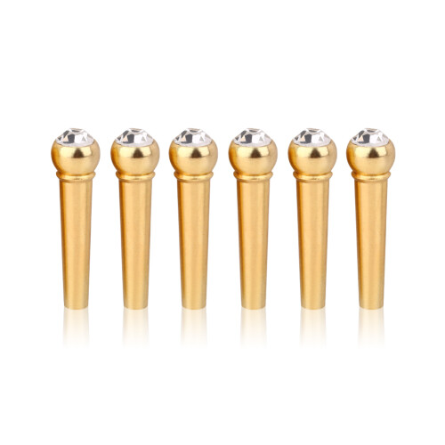 6Pcs Brass Guitar Bridge Pins Crystal Dot Decor