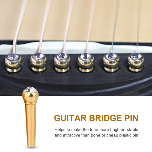 6Pcs Brass Guitar Bridge Pins Crystal Dot Decor 1