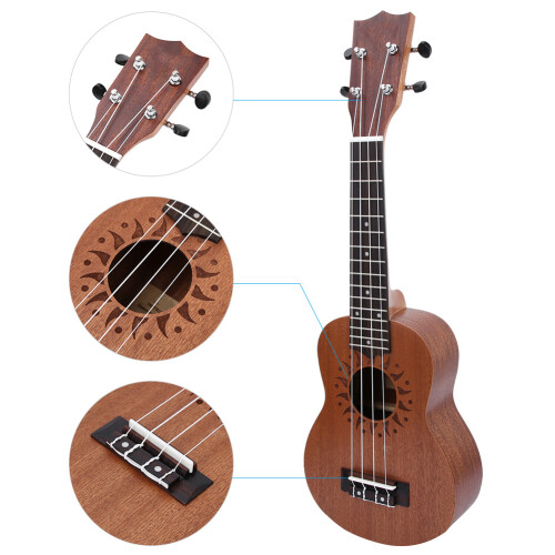 21" Sapele Ukulele 4-String Hawaii Guitar Sun Flower Hole 1