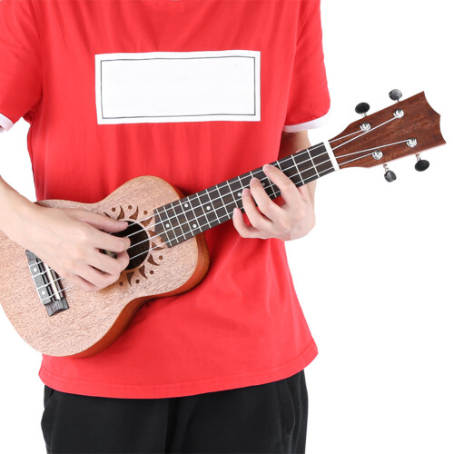 21" Sapele Ukulele 4-String Hawaii Guitar Sun Flower Hole 2