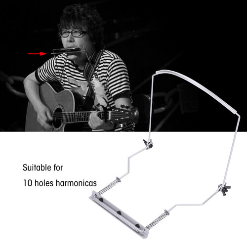 Adjustable Metal 10 Holes Harmonica Neck Holder Rack Support 1