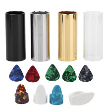 Metal Guitar Slide Bar Glass Cover Thumb Picks Set Storage Box