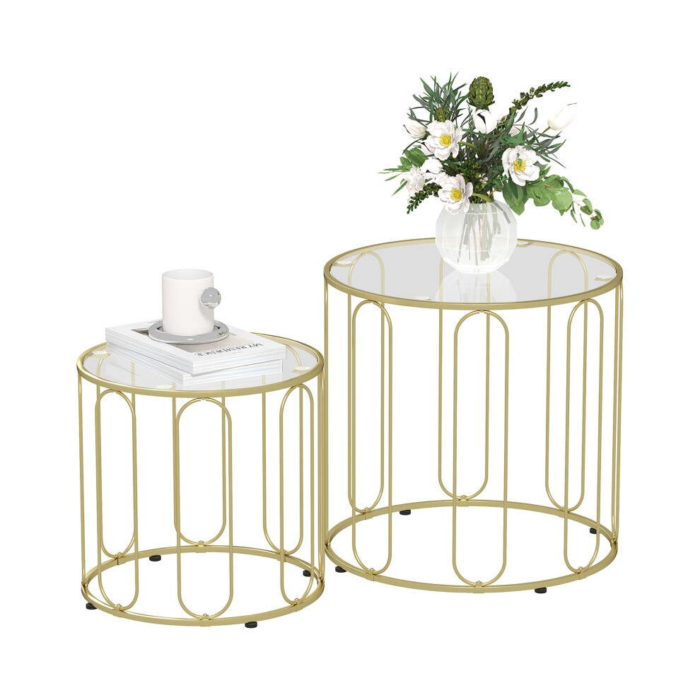 Gold-Tone Metal Nested Tables with Elliptical Cut-Outs - Modern Compact and Durable Side Tables for Stylish Home Decor-image-OPC-PMFS2ZX-NEW