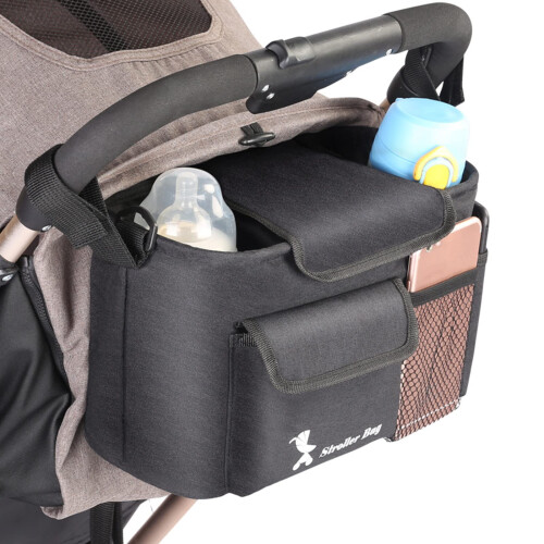 Baby Stroller Organizer Bag Universal Cup Holder Multi Pocket Organizer With Adjustable Shoulder Strap