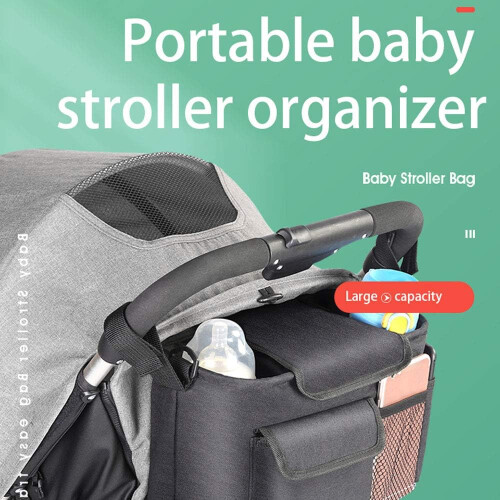 Baby Stroller Organizer Bag Universal Cup Holder Multi Pocket Organizer With Adjustable Shoulder Strap 1
