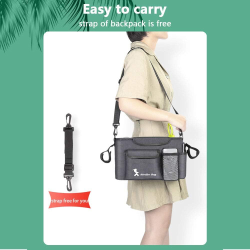 Baby Stroller Organizer Bag Universal Cup Holder Multi Pocket Organizer With Adjustable Shoulder Strap 2