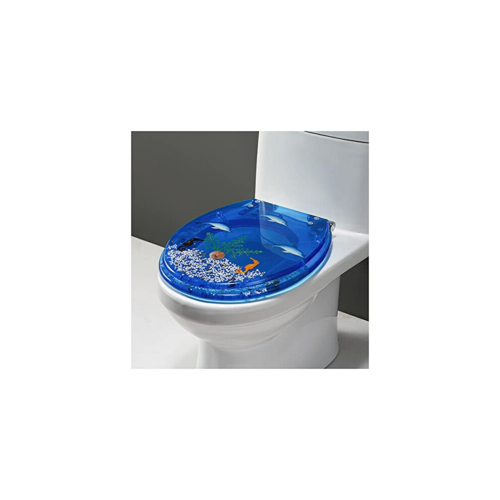 Ocean Series Resin Toilet Seat With Cover, Heavy Duty Slow Close Lid, Seashells And Sands, Universal Fit For Uvo Toilets 9084446613728