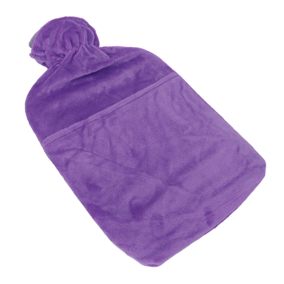 PVC Soft Hot Water Bottle 2L with Plush Cover for Neck Shoulder Pain Purple