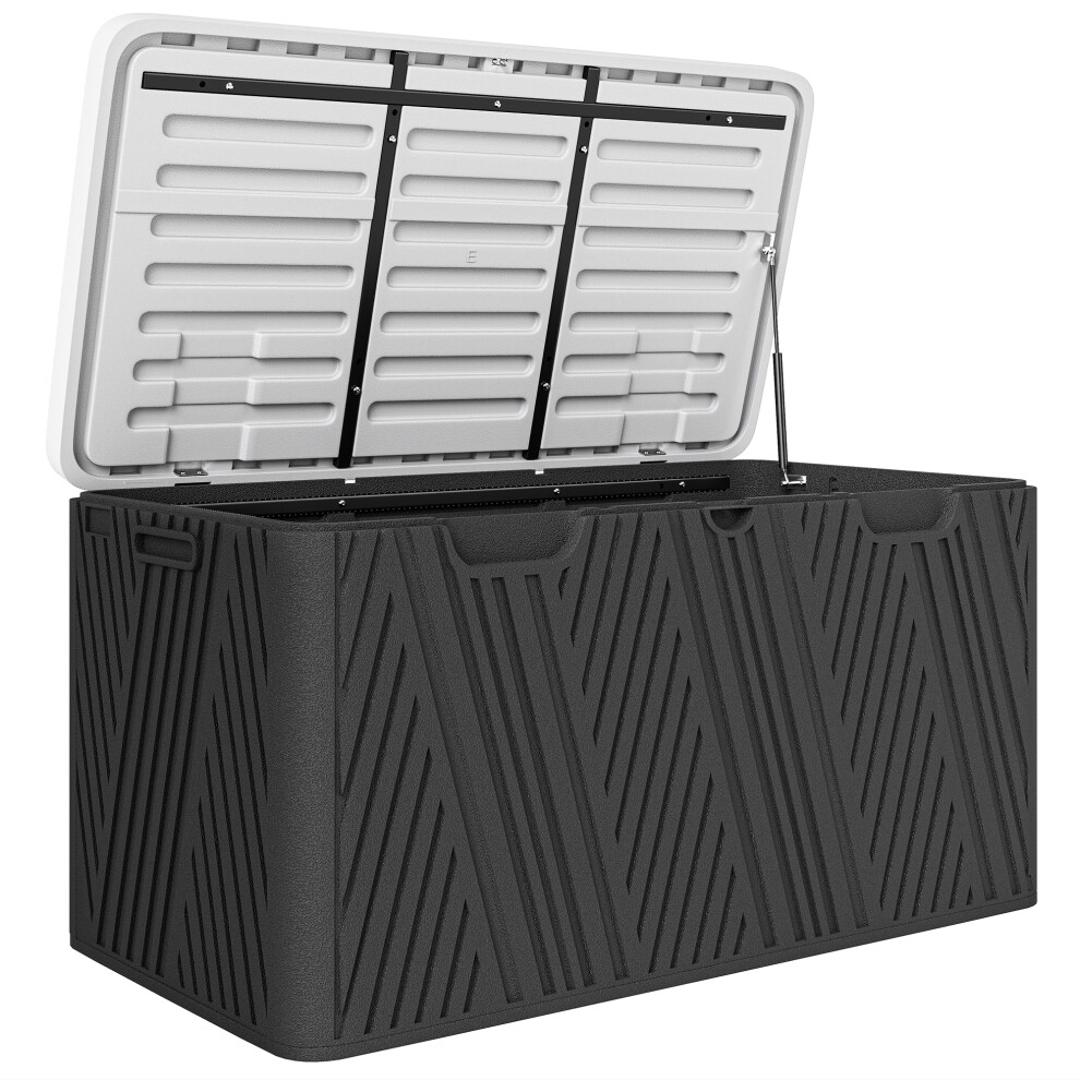 Waterproof Outdoor Storage Box 380L with Lockable Lid Black Weatherproof Plastic Garden Storage Chest for Patio-image-OPC-PMFS6VS-NEW