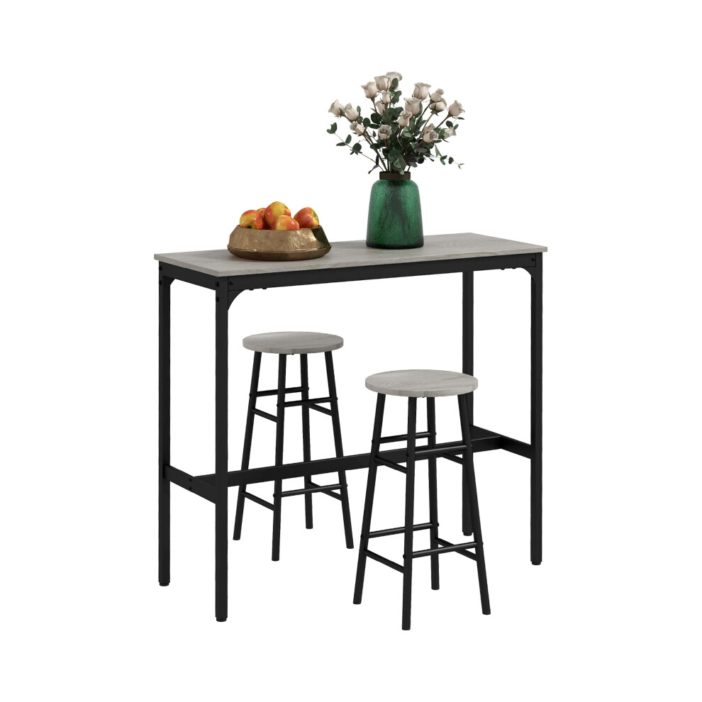 Industrial Grey 3 Piece Bar Table Set with 2 Stools - Rust-Resistant Metal Dining Bar Furniture for Modern Homes-image-OPC-PMFS78P-NEW