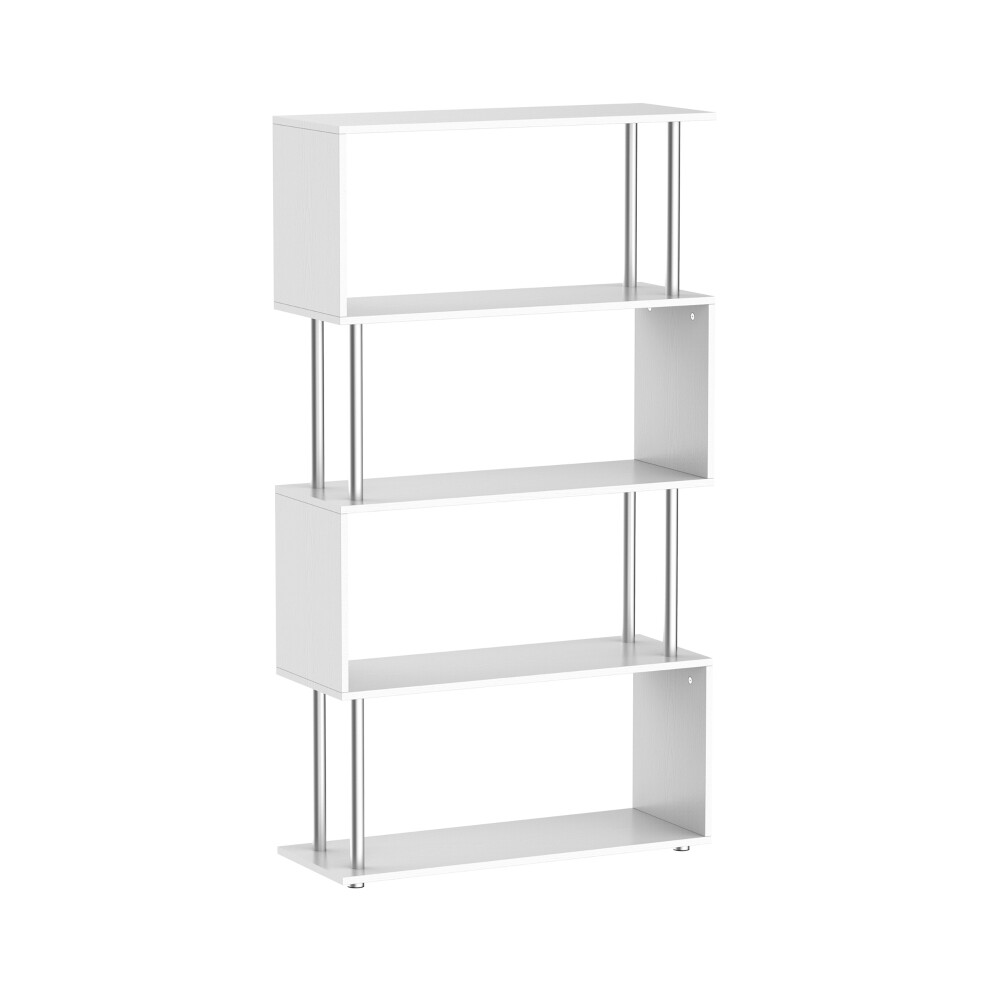 White Wooden S Shape Bookshelf â Unique Curved Storage Divider for Books Display and Room Organization-image-OPC-PMFS7DH-NEW