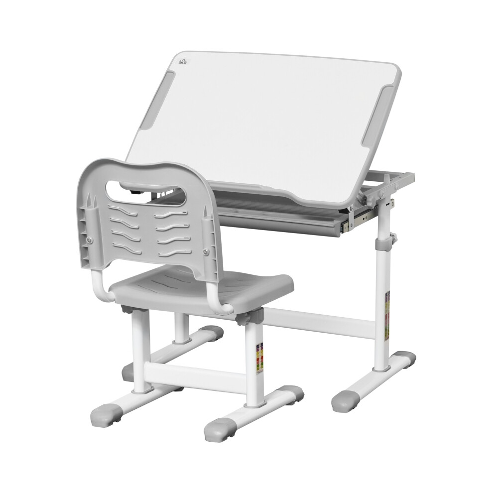 Children's Adjustable Desk and Chair Set in Grey â Student Writing Desk with Storage Drawer Pen & Hook Accessories-image-OPC-PMFSD2C-NEW