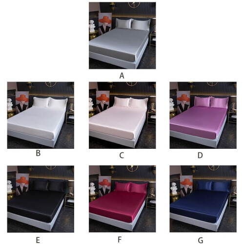 Breathable Satin Flat Sheet Bedding Collection Elegance Solid Color Waterproof Mattress Protector Cover Polyester White 1