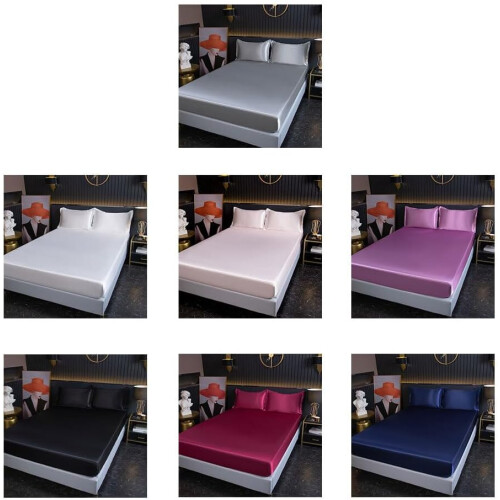 Breathable Satin Flat Sheet Bedding Collection Elegance Solid Color Waterproof Mattress Protector Cover Polyester White 2