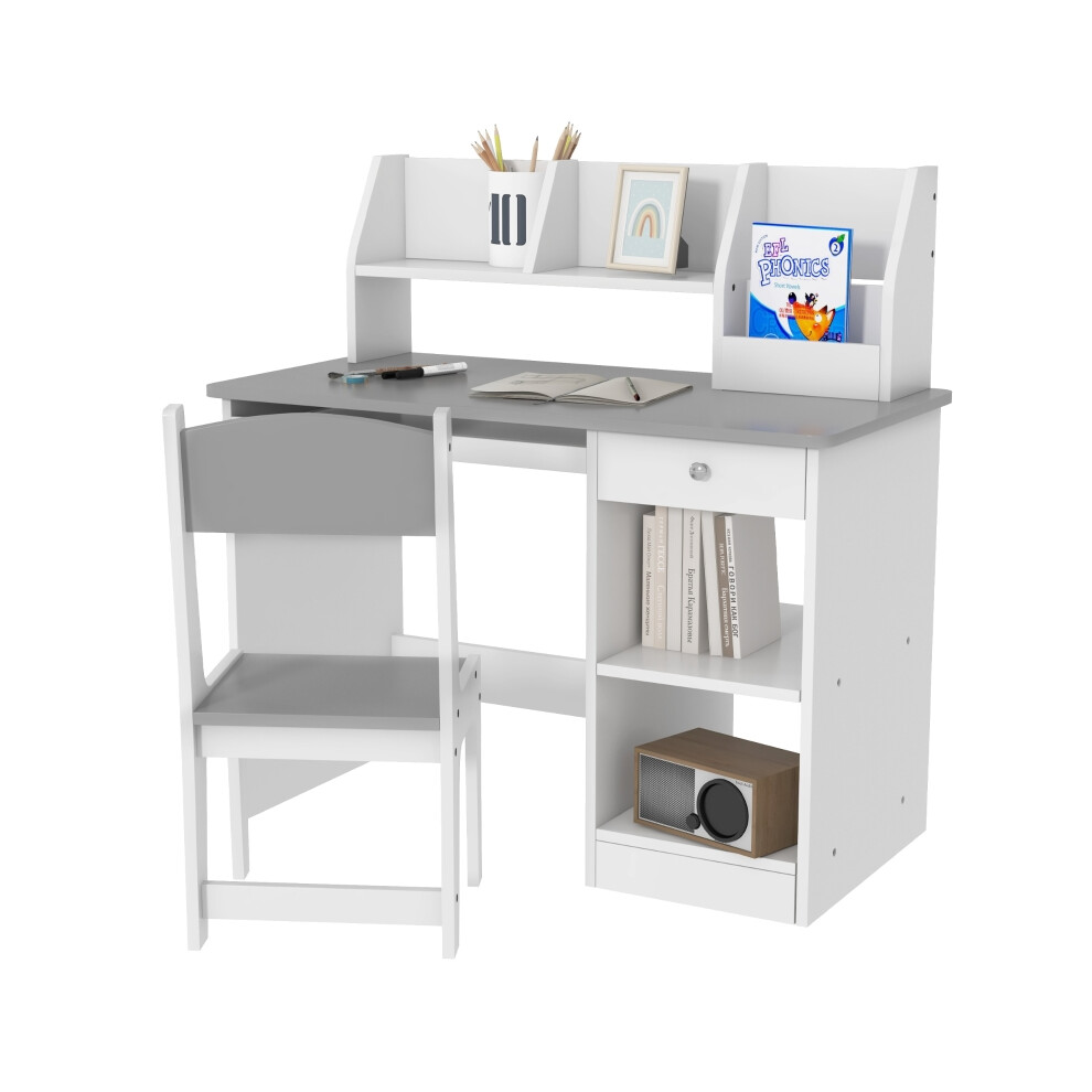 Kids Desk Chair Set with Storage for Ages 5-8 Two-Piece Grey Crafted from Durable Material Spacious and Stylish-image-OPC-PMFSF9P-NEW