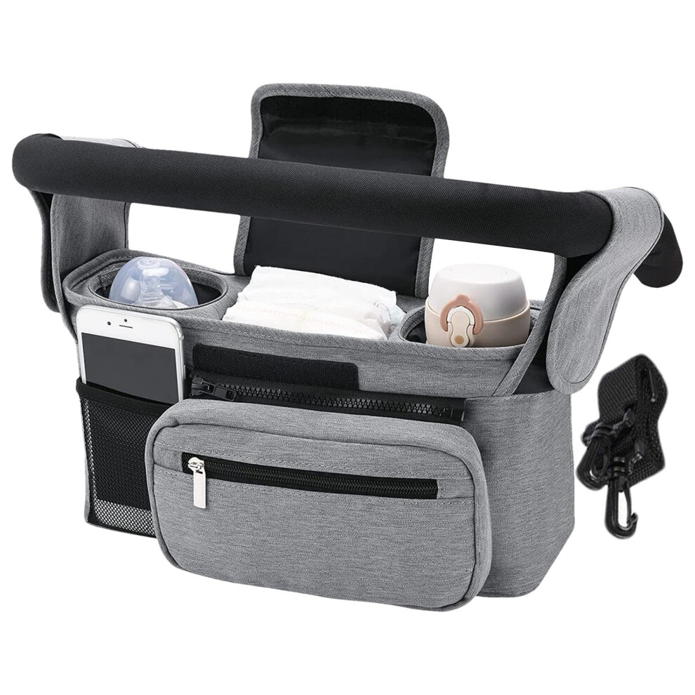 Stroller Organizer Waterproof Lightweight Diaper Bag For Baby Stroller, Compatible With Most Strollers, Pockets Grey