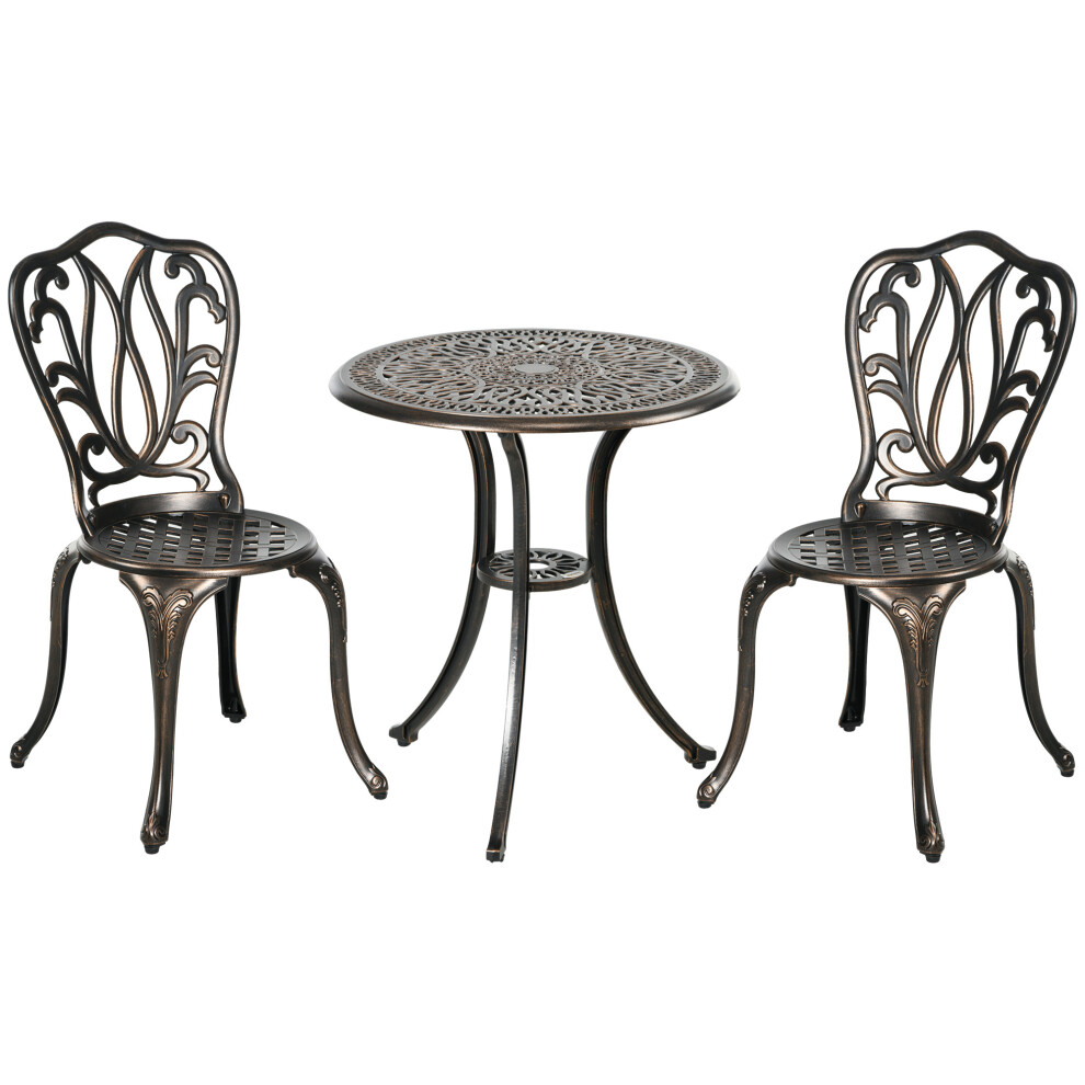 Bronze Aluminium Garden Bistro Set 3 Piece Outdoor Furniture with Umbrella Hole for 2 Patio Chairs & Table-image-OPC-PMFSHS9-NEW