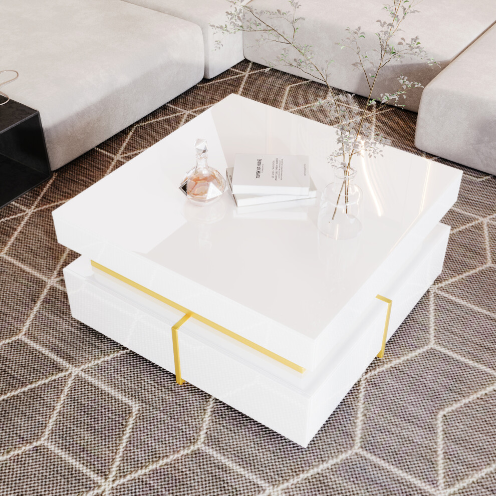 High-Gloss Coffee Table for Living Room Gold Accented Side Table with Drawers Stylish Wooden Centerpiece for Modern Spaces-image-OPC-PMFSHX7-NEW