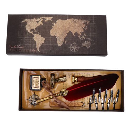 (Crimson) Retro Calligraphy Pen with Replaceable Nibs White