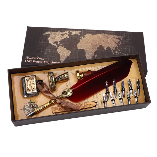 (Crimson) Retro Calligraphy Pen with Replaceable Nibs White 1