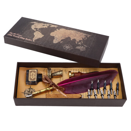 (Rose Red) Retro Calligraphy Pen with Replaceable Nibs White 1