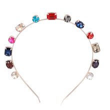 (Dark Colorful) Rhinestone Headband Flexible Shiny Hair Accessory Champagne