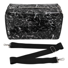 (Black) Pencil Case 360 Holes Large Capacity Crimped Glossy Zipper Black