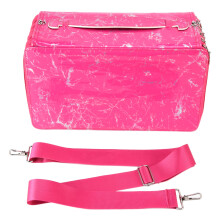 (Rose Red) Pencil Case 360 Holes Large Capacity Crimped Glossy Zipper Black