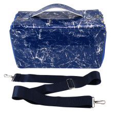 (Blue) Pencil Case 360 Holes Large Capacity Crimped Glossy Zipper Black