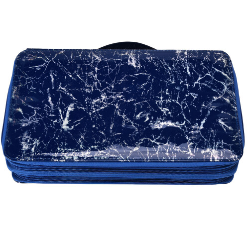 (Blue) Handheld Pencil Case 300 Holes Large Capacity Multilayer Black 1
