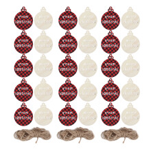 30pcs Wooden Christmas Ornaments Red Black Plaid Holiday