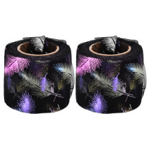 (Black) 2Pcs Tulle Rolls 25 Yards Gradient Colorful Feather Pattern Black
