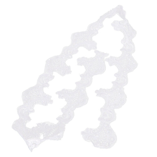 (White) Lace Beaded Ribbon Polyester Embroidered Patch 1 Yard White 1
