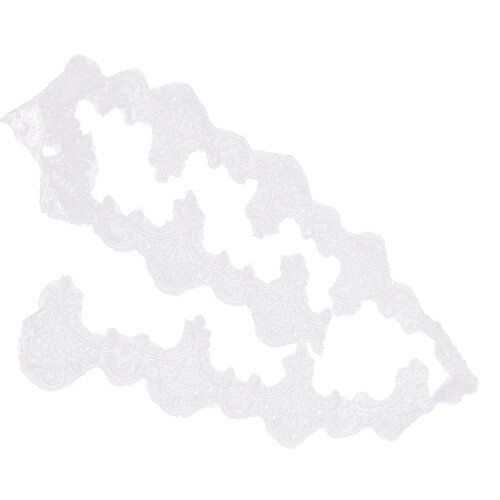 (White) Lace Beaded Ribbon Polyester Embroidered Patch 1 Yard White 2