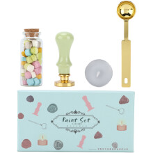 (Green Long Box-Matcha Color Handle) Wax Seal Stamp Kit Clear Pattern DIY for Envelopes Invitations Wedding