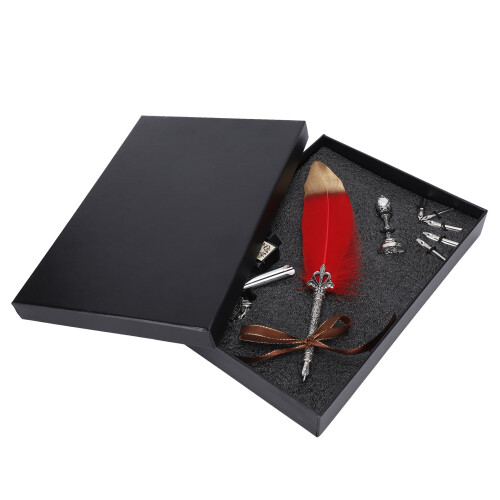 (Red) Feather Pen Vintage Writing Drawing Replacement Nib Kit Red