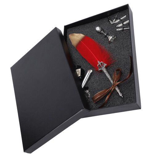 (Red) Feather Pen Vintage Writing Drawing Replacement Nib Kit Red 2