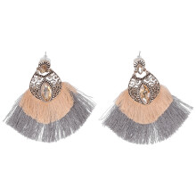 (Champagne) Retro Alloy Double Tassel Fan Earring Women Girls Champagne