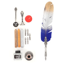 Vintage Feather Dip Pen Alloy Nibs Calligraphy Gift Box (Blue)