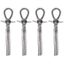 (Gun Gray) 4pcs Circle Rhinestones Tassel Shoe Buckles Gun Gray