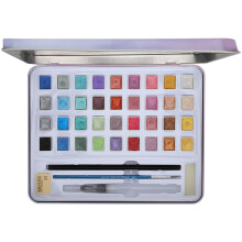 Watercolor Paint Set 36 Pearl Color Solid Block Tin Box Art Supplies