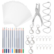(20145-1#) Heat Shrinkable Film Set 12 Colors Pencils Hole Puncher DIY Keychain