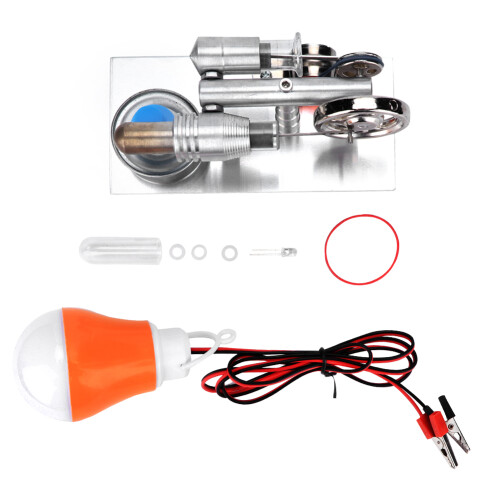Silver T Shape Hot Air Stirling Engine Micro Generator Model