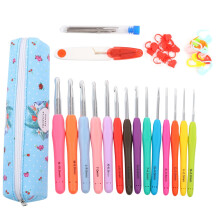 (Blue Scissors Set) 14Pcs Crochet Hooks Extra Long Needles TPR DIY Knitting Accessories