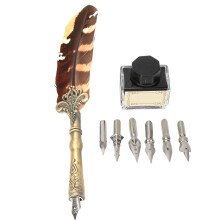 European Retro Feather Dip Pen Stainless Steel Nibs Set with Box
