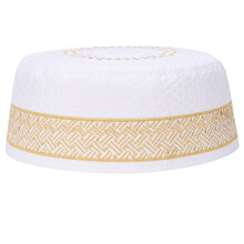 Muslim Prayer Hat Polyester Cotton Embroidered Yellow 59cm