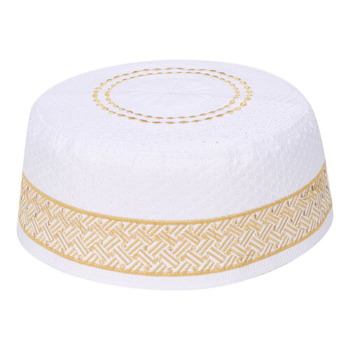 Muslim Prayer Hat Polyester Cotton Embroidered Yellow 59cm 2